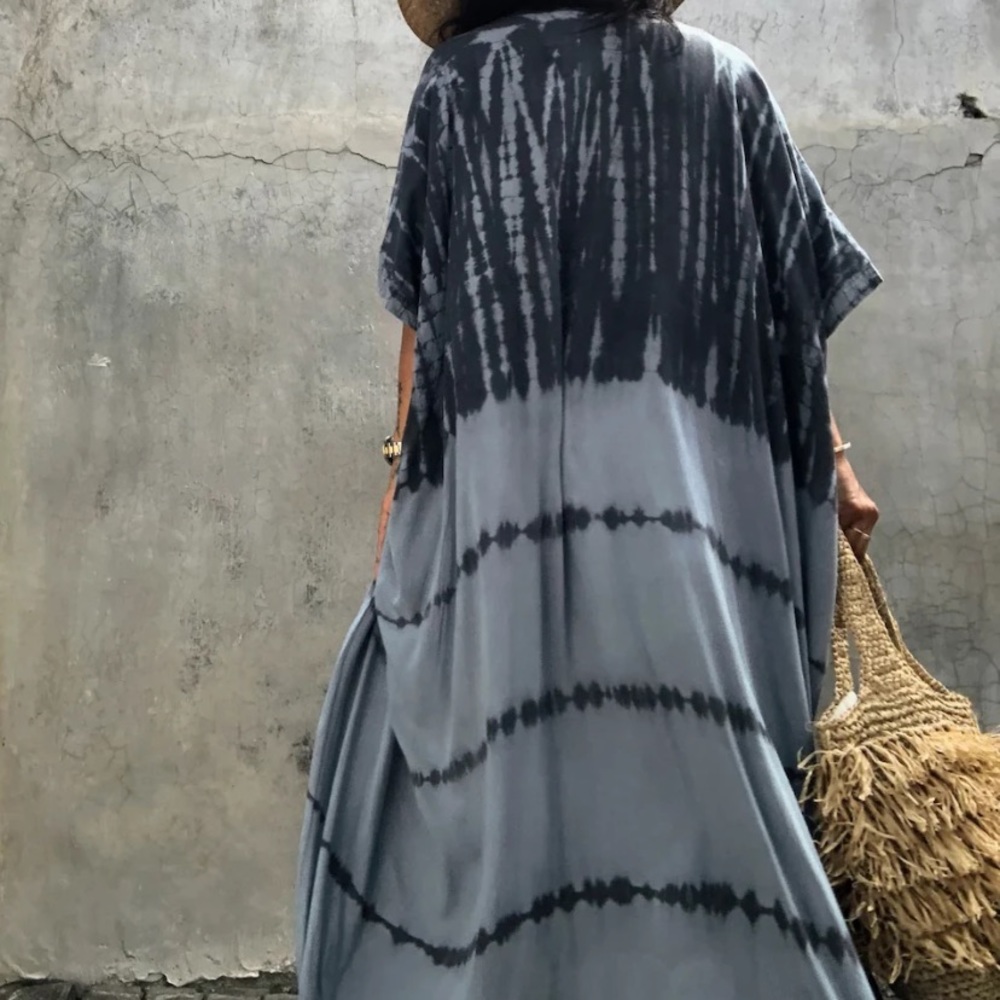 SOLD OUT Navy Gray Tie Dye Boho Swim Coverup Kimono Robe - Picture 3 of 5